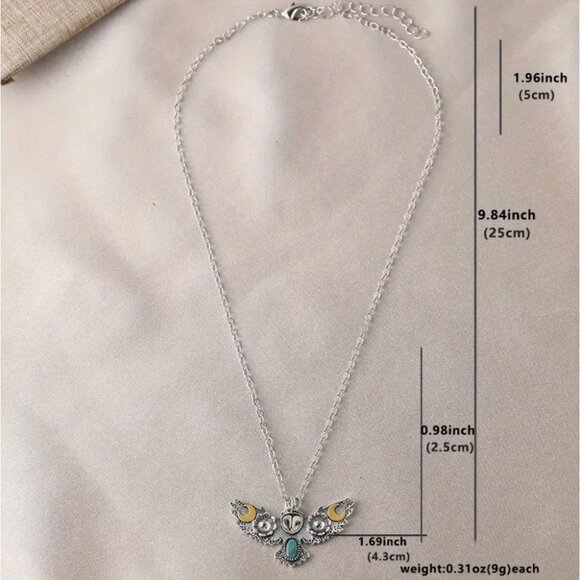 Floral Wiccan Owl Moon Phase Necklace with Crystals - Picture 2 of 3